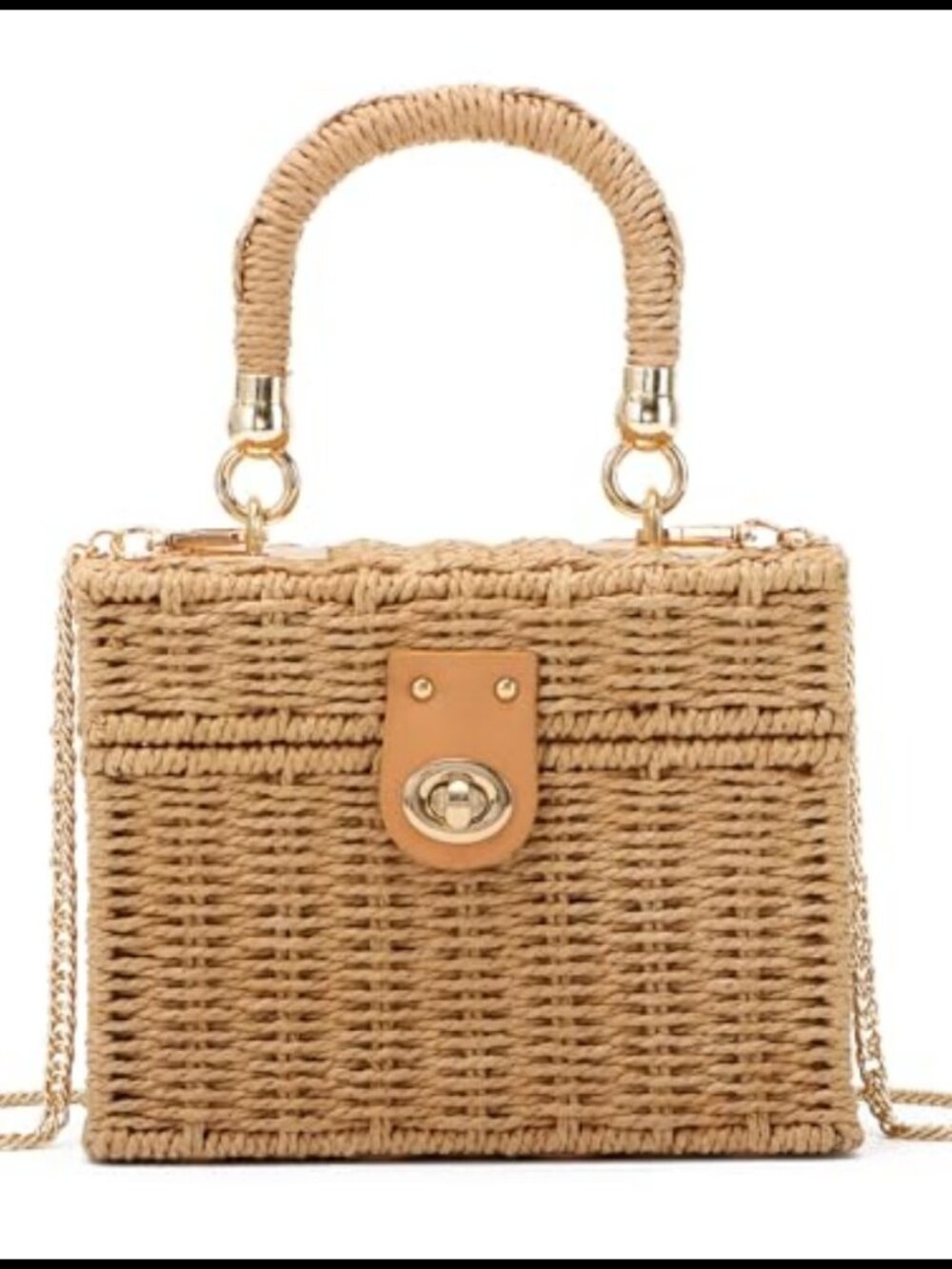 Handwoven Rattan Straw Square Crossbody Bag Vintage Basket Purse Beach Tote